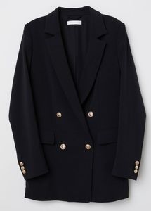 Black Double-Breasted Gold Button Blazer